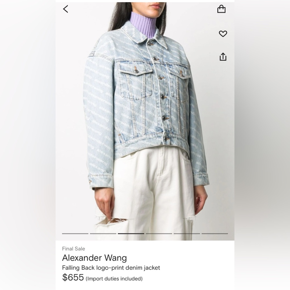 Alexander Wang Falling Back logo-print denim jacket in pebble bleach, size L